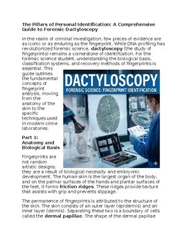 Dactylopsy in Forensics Science Worksheet Classwork, Homework