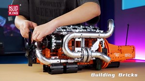 Mould King 10200 V8 Engine Model Kit for Truck, MOC Engine Model Kit with Transmisslon, Engineering Model Building Kit with Battery 3236 PCS