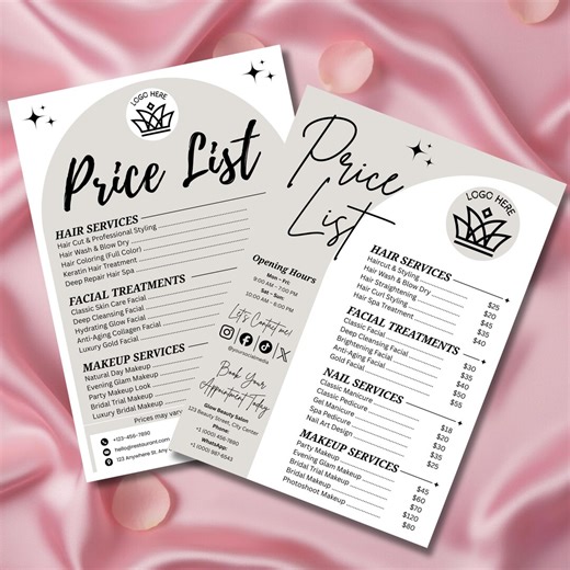 Beauty Price List Template Editable in Canva, Minimalist Service Price List Sign, Lash Tech Pricing Guide, Printable Salon Menu - Etsy