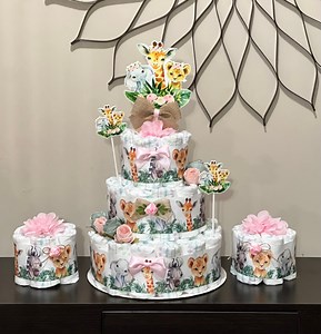 Safari Baby Shower Diaper Cakes Girl Set of 3 Safari Diaper Cakes Safari Table Centerpieces Safari Baby Shower Girl Decoration Jungle Shower - Etsy