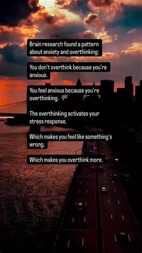 Brain Health | Neuroplasticity | Neurobiology on Instagram: "Neuroscience research on rumination shows something most people get backwards. The overthinking comes first. The anxiety follows. When your brain replays something repeatedly, it activates stress circuits. This creates the physical sensation that something is wrong, even when nothing objectively is. Your body interprets the mental loop as a threat signal. That’s why you can feel anxious about something that seemed fine until you starte