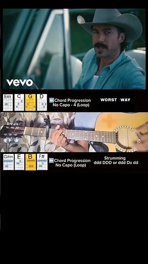 Riley Green - | Worst Way | Quick Guitar Chords Without Capo/With Capo (Cover + Tutorial) #shorts