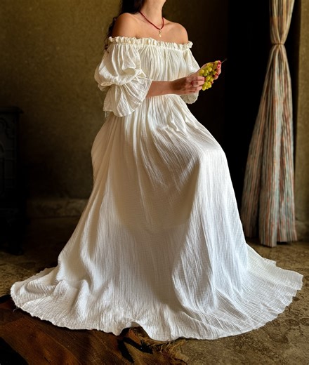 Cotton Renaissance Milkmaid Dress: Ruffle Short Sleeve Chemise - Etsy