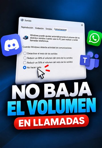 ¿Te pasa que estás en una llamada de Discord y Windows baja automáticamente el volumen de tus juegos, música o videos? 😩 En este video te muestro cómo configurar Windows para evitar que reduzca el volumen de otros sonidos cuando detecta una llamada o actividad de comunicación. 🔧 La solución es muy sencilla: 1. Abrí la configuración de sonido de Windows. 2. Entrá en la pestaña Comunicaciones. 3. Seleccioná “No hacer nada”. 4. Aplicá los cambios y listo. A partir de ahora, cuando estés en una ll