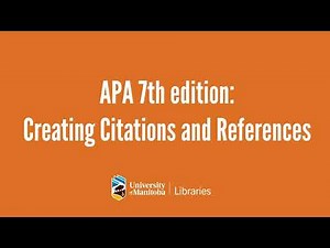 APA 7th edition: Creating Citations and References
