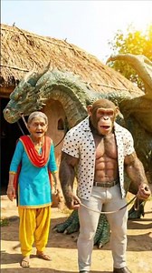 Monkey & Grandma Ride a Dragon! | ai video |😱🐒🐉✨ | #shorts #viral #ai #monkey