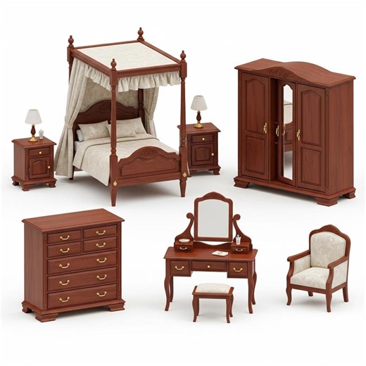Miniature Bedroom Furniture Set for Dollhouse - 3D Printable Model STL - PJH3D - Etsy