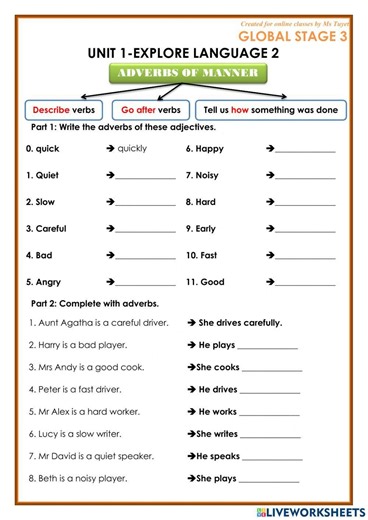 Adverbs of manner online exercise for Grade 4