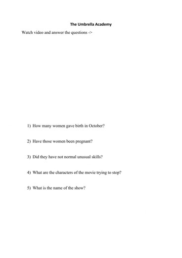 The Umbrella Academy worksheet