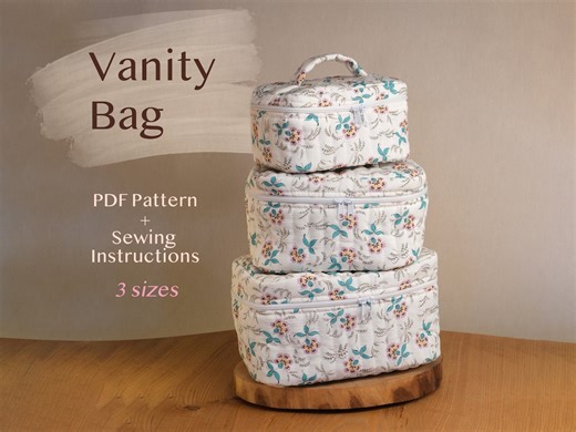 Quilted Vanity Bag Sewing Pattern PDF With Video Tutorial – 3 Size Cosmetic, Toiletry, and Travel Pouch Pattern for Beginners - Etsy