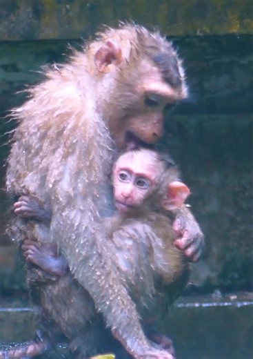 Most pity baby monkey! He trying comfort a baby monkey under heavy rain by love #monkey #babymonkey #cutebaby #cute #monkeys | Monkey RoJo