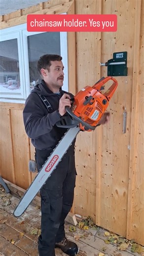 The best way to store your chainsaws is with this @woodlandmills holder. You can hang any size chainsaw from it and it won't damage the saw or handle. It's extremely secure so the chainsaw definitely won't fall off. If your saw leaks oil, you can place a towel under it. It's extremely easy to install and you can mount it anywhere. #chainsaws #chainsaw #treework #arboristlife #husqvarnachainsaw | Meyers.makes