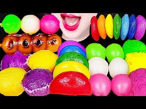 ASMR Rainbow Mochi, Rice Cake, Dango 레인보우 떡, 모찌, 당고 먹방 Mukbang, Eating