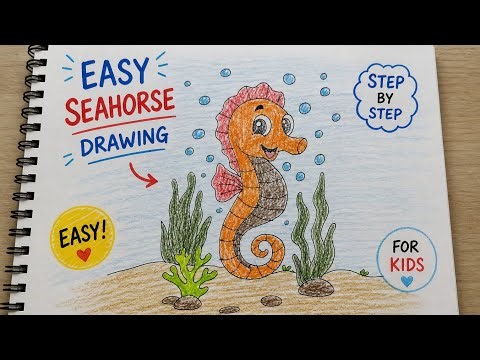 Cute Seahorse Drawing Easy | Underwater Sea Animal Drawing for Kids | Step by Step