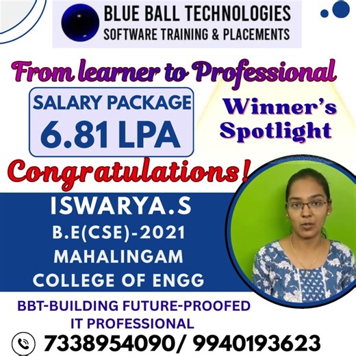 Congratulations Iswarya #chennaitraininginstitute #chennai #placementcourse