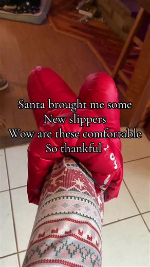 Santa brought me some new puffy slippers❤️ wow are these comfortable. I don’t want to take them off #happygirl #slippers #red