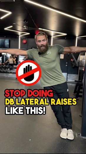 ❌Stop doing your DB lateral raises like this! . 👉Do this instead to really optimize the lateral raise and light the delts up . ❗️DBs are great if that’s what you only have but if you want to take this to the next level, I always love using cables. But with minimal equipment we can match what the cable would offer us and get a lot out of the movement we otherwise would not. . ❗️Gravity is pulling the DB straight down, making the delts literally do no work until about 10-15 degrees away from the 