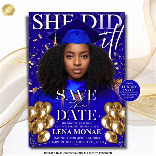 Blue and Gold Graduation Invitation, Edit in Canva, 5x7, Template Diy, Text Message, Mobile Invite, Elegant, Beautiful - Etsy