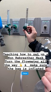 Non rebreather set up! 👆turn flow meter all the way up Make sure the bag is inflated! Used for pt to get HIGH concentration of O2 and not re-breath CO2 #respiration #rt #nrb #masks #RN#nurse nursingstudent #nursingschool #lvn#absn#bsn#nurseofinstagram #nursingnotes #clinicals | Professormollie
