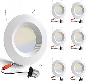 6 Pack 5/6 Inch 5CCT LED Recessed Lighting Retrofit, 2700K/3000K/4000K/5000K/6500K Selectable, Dimmable Can Lights with Baffle Trim, 12W=100W, High Brightness 1000LM, IC& Wet Rated, ETL&FCC Certified