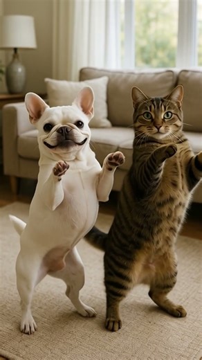 Dancing Day 🐶🐱 🤭🤣😜 Frenchie and Tabby#shorts #dogshorts