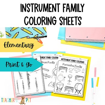 Instrument Families Coloring Sheets|Music Sub Plans, Centers|Elementary
