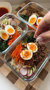 KOREAN BIBIMBAP MEAL PREP BOWLS 🍜 High protein, low calorie recipe idea! #protein #healthyliving #recipe #cooking | Recipes by Victoria