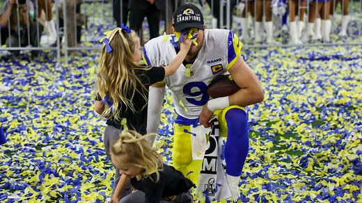 Stafford plays with his kids in confetti after Super Bowl LVI win