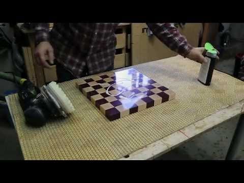 Polishing an end grain chessboard