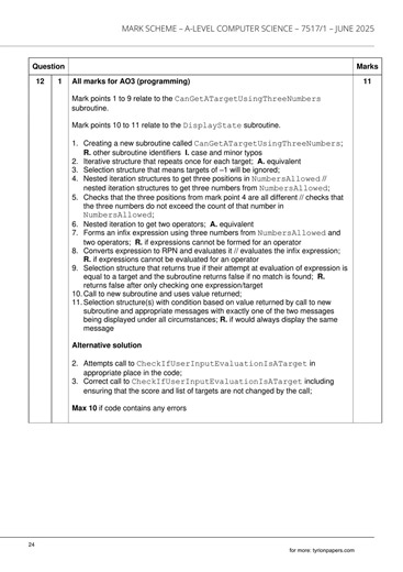 AQA A Level Computer Science Paper 1 2025 Mark Scheme