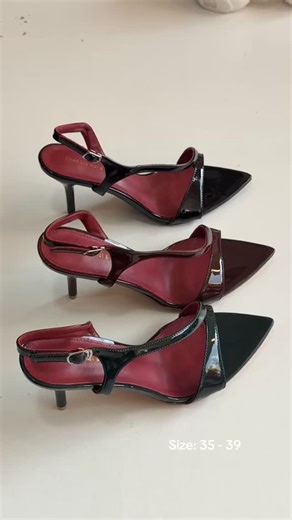 𝐵𝑙𝑢𝑠ℎ𝑖𝑛𝑔 𝐵𝑜𝑜𝑡ℎ ☏ 𓂃 ᥫ᭡✧˚. on Instagram: "Midnight red wine slingback|Valentine collection glossy pointed-toe slingback heels with rich red accents elegant, feminine, and perfect for Valentine’s dates and special evenings 💋👠 Size: 35 36 37 38 39 #ootd"