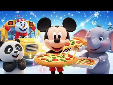Mickey Mouse Pizza Adventure with Panda & Elephant 🐼🐘 | Snowman School Bus Story