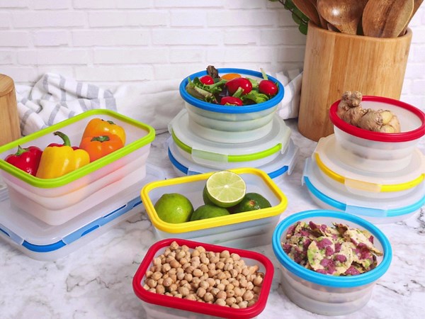 ECOBERI Collapsible Food Storage Containers, Silicone Small 4 Piece 12 oz Set, BPA-Free Food Storage with Airtight Lids, Space-Saving Lunch Containers, Freezer and Dishwasher Safe