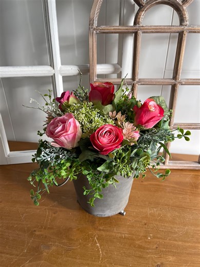 Seidenblumengesteck 30cm Sommer Seidenblumen Landhaus Tischgesteck Landhausstil Rosen Blumenstrauß Schleierkraut - Etsy