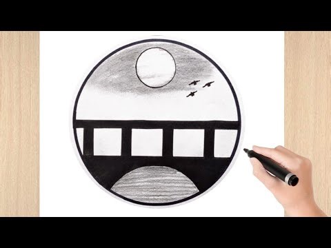 Very easy cricle Scenery drawing || Cricle Secnery drawing ||step by step drawing 😀