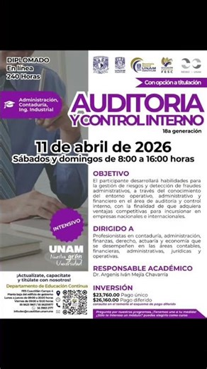 #UNAM 🏛️ Diplomado en Auditoría y Control Interno: ¡Prestigio y éxito profesional! 🎓