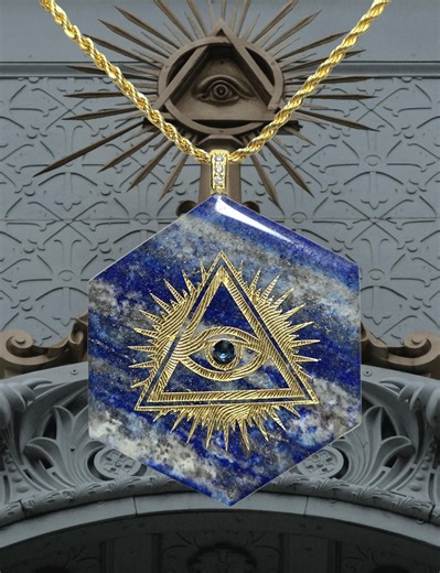 Hexagonal Lapis Lazuli Eye of Providence Amulet   1 Swarovski Crystal Gold Plated Silver All Seeing Eye Pendant Talisman Handmade - Etsy
