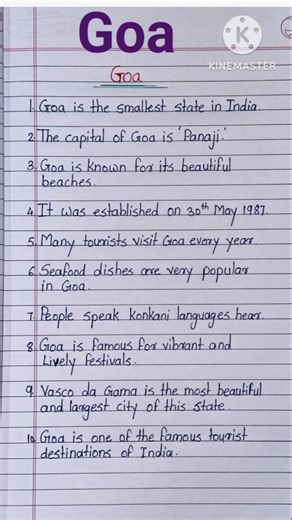 Goa State/ 10 lines on Goa in English/ essay on Goa/ Few sentence on Goa State #shorts #ytshorts