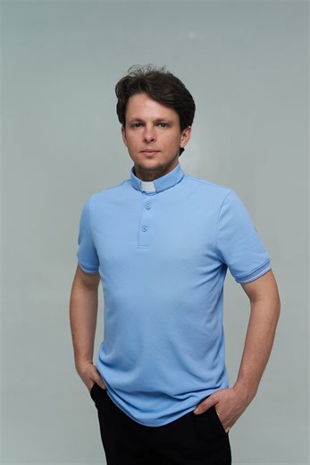 Blue Shirt With White Collar for the Clergy, Roman Collar Shirt, Clergy Polo Style Shirt, Clerical Collar Shirt - Etsy UK