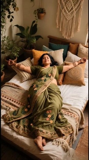 Cozy Morning Vibes in Green Saree | Aesthetic Boho Mood 🌿✨ #shorts"