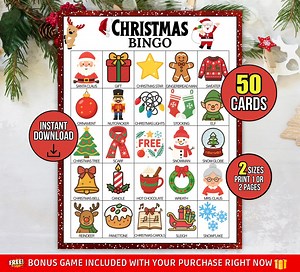 Christmas Bingo Printable Game, 50 Holiday Bingo Cards PDF, Kids Christmas Party Activity, Classroom Holiday Game, Easy Instant Download - Etsy