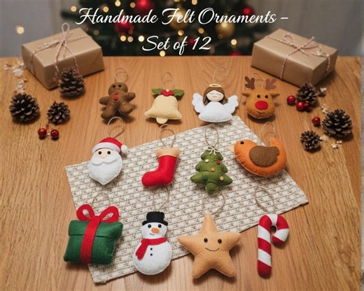 Felt Christmas Ornaments Set of 12 - Felt Ornament Kit - Christmas Tree Ornaments Set - Felt Ornaments - Handmade Felt Ornaments - Etsy
