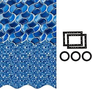 Smartline 30 ft Round Swimming Pool Liner | Waves of Poseidon | Overlap Style | 48-52 Inch Wall Height | 25 Gauge Vinyl | for Steel Sided Above Ground Pools | Gasket Kit Included