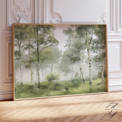 Birch Tree Forest Art Print: Minimalist Green Landscape - Etsy UK