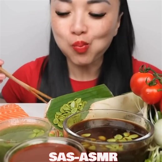 ‎SALMON SASHIMI FRESH VEGGIES SEAFOOD SAUCE (Asmr Eating Sounds ) Light whispers | SAS-ASMR #asmr #asmrsounds #asmreating #asmrvideo Part 3‎ | Sas Asmr