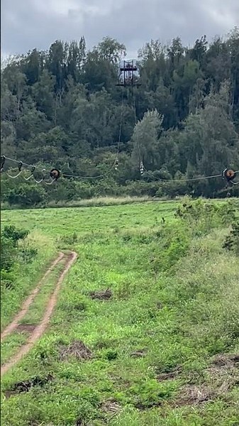 700 meter Zip line over a valley in North Shore, Oahu, Hawaii