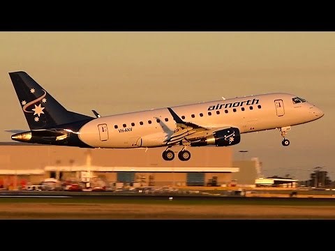 GORGEOUS SUNSET! ● Air North Embraer E-170 - Landing & Takeoff Melbourne Airport (VH-ANV)