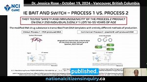 Untested Vaccination: A Global Risk "You can have 2 problems that are completely anticipatable here. You can have potential DNA contamination, or you could have lipopolysaccharide contamination... LPS because it's very toxic and DNA because of the potential problems with genomic integration. I always come with receipts that you can see at the bottom because I like to be able to be backed up by what I'm saying." Dr. Jessica Rose - October 19, 2024 - Vancouver, British Columbia Dr. Jessica Rose is