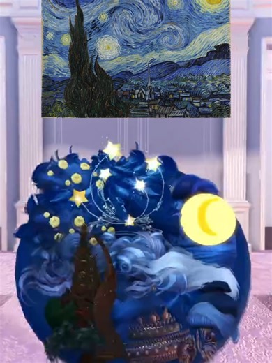 The theme is... ART 🌠 I made the Stary Night painting by Vincent Van Gogh in DTI #dresstoimpress #roblox #dtifyp #fypシ゚ #art