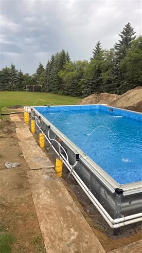 Brightwater Pools & Construction Inc on Instagram: "Got the plumbing done post liner install. Full Hayward equipment pad. #brightwaterpools #yxepools #yxe #vinylpools #haywardpoolproducts"